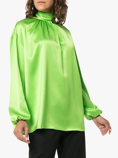 Shop Prada Pussy-bow High-neck Blouse In Green