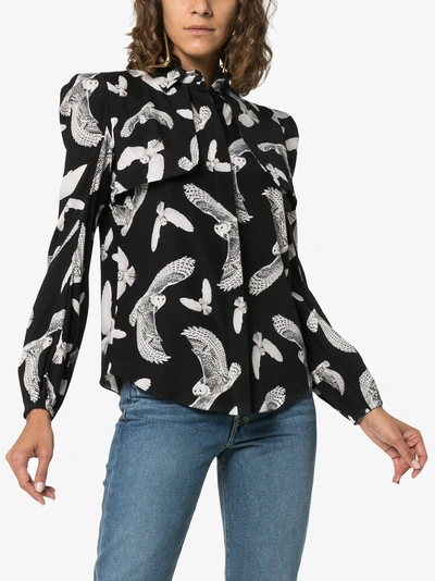 Shop Navro Owl Print Silk Blend Shirt In Black