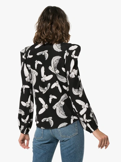 Shop Navro Owl Print Silk Blend Shirt In Black