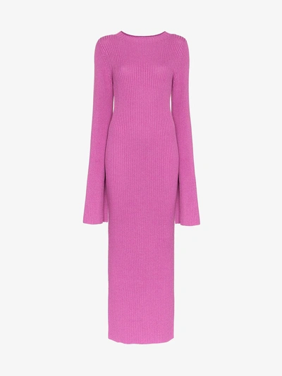 Shop Solace London Celina Ribbed Knit Cotton Blend Dress In Pink/purple