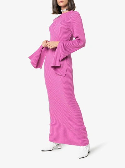 Shop Solace London Celina Ribbed Knit Cotton Blend Dress In Pink/purple