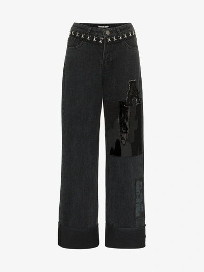 Shop Hyein Seo Patchwork And Stud Detail Jeans In Grey