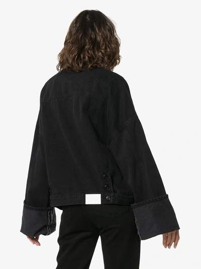 Shop Sjyp Oversized Cuff Denim Jacket In Black