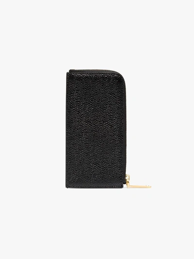 Shop Thom Browne Black Half Zip Around Wallet In Pebble Grain