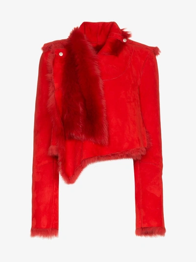 Shop Ben Taverniti Unravel Project Unravel Project Asymmetric Leather And Fur-trimmed Jacket In Red