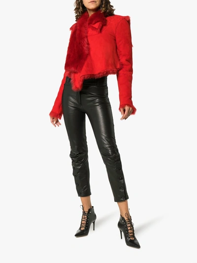 Shop Ben Taverniti Unravel Project Unravel Project Asymmetric Leather And Fur-trimmed Jacket In Red