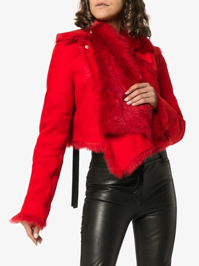 Shop Ben Taverniti Unravel Project Unravel Project Asymmetric Leather And Fur-trimmed Jacket In Red