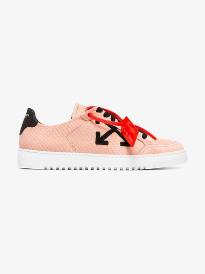 Shop Off-white Pink And Black Carryover Snake-embossed Leather Sneakers In Pink/purple