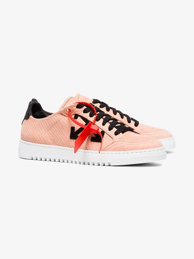 Shop Off-white Pink And Black Carryover Snake-embossed Leather Sneakers In Pink/purple