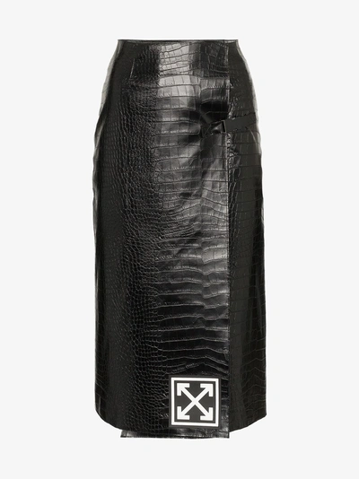 Shop Off-white High-waisted Leather Pencil Skirt In Black