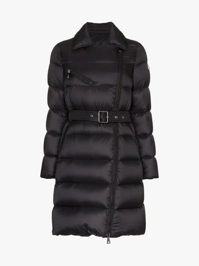 Shop Moncler Gelinotte Belted Feather Down And Virgin Wool Coat In Black