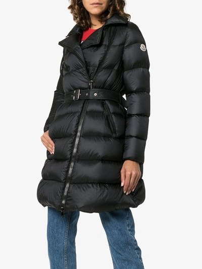 Shop Moncler Gelinotte Belted Feather Down And Virgin Wool Coat In Black