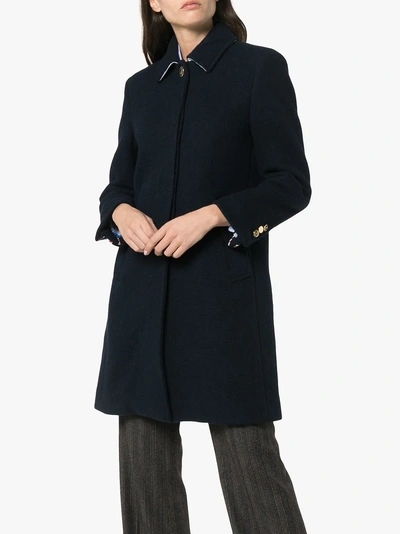 Shop Thom Browne Unlined Stripe Wool Overcoat In Blue