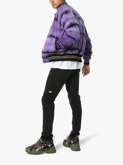 Shop Amiri Reversible Printed Cotton And Cashmere Bomber In Pink/purple