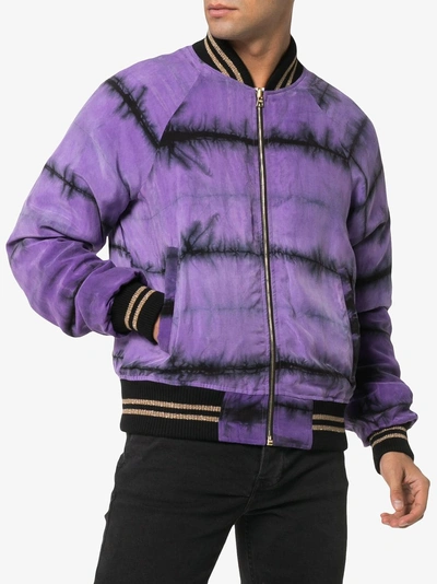 Shop Amiri Reversible Printed Cotton And Cashmere Bomber In Pink/purple