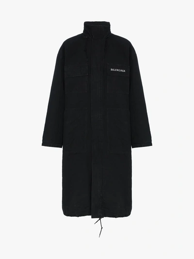 Shop Balenciaga Opera Ego Logo Embroidered Parka In Black