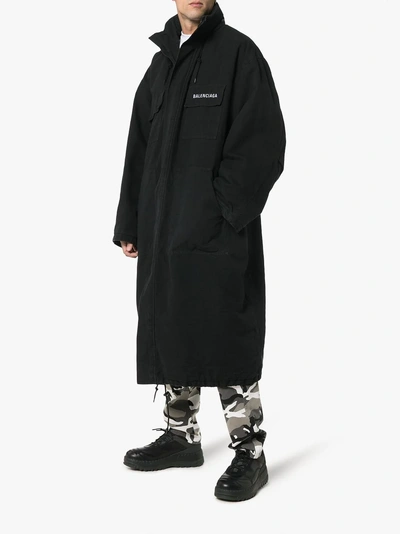 Shop Balenciaga Opera Ego Logo Embroidered Parka In Black