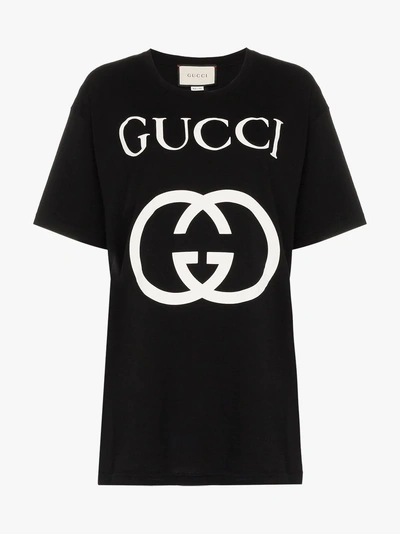 Shop Gucci Logo Print Oversized Cotton T-shirt In Black