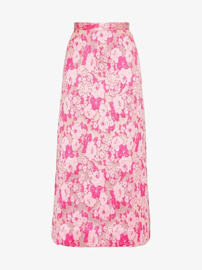 Shop The Vampire's Wife Brocade Silk Midi Skirt In Pink/purple