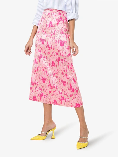 Shop The Vampire's Wife Brocade Silk Midi Skirt In Pink/purple