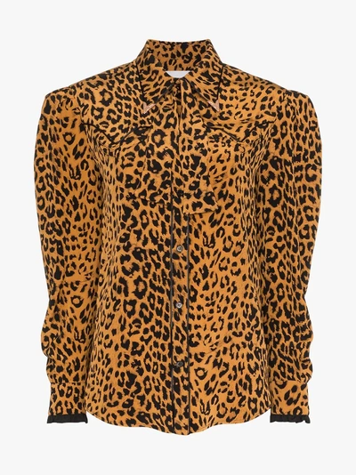 Shop Pushbutton Leopard Print Frill Cuff Silk Shirt