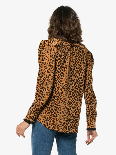 Shop Pushbutton Leopard Print Frill Cuff Silk Shirt