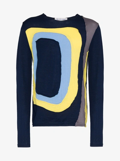 Shop Comme Des Garçons Shirt Panel Knit Wool Sweatshirt In 2 Blue