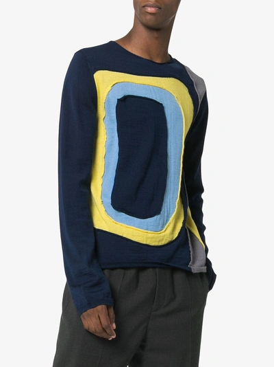 Shop Comme Des Garçons Shirt Panel Knit Wool Sweatshirt In 2 Blue