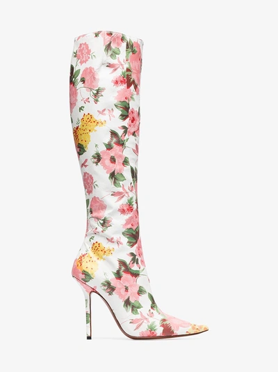 Shop Vetements White, Pink And Green Floral 110 Leather Boots