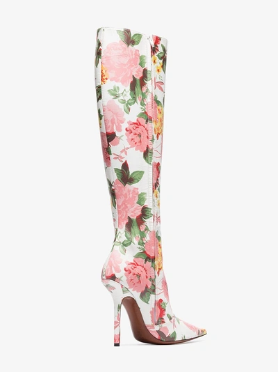 Shop Vetements White, Pink And Green Floral 110 Leather Boots