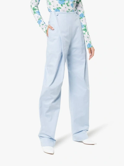 Shop Aleksandre Akhalkatsishvili Baggy Side Button-detail Cotton Trousers In Blue