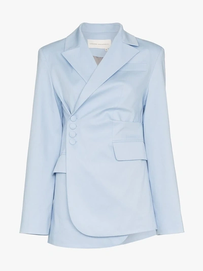 Shop Aleksandre Akhalkatsishvili Asymmetric Side Button Cotton Blazer In Blue