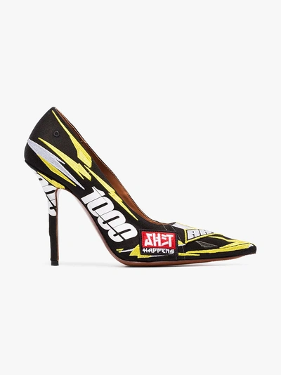 Shop Vetements Race 110 Embroidered Pumps In Yellow/orange