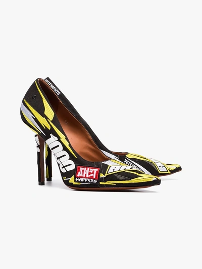 Shop Vetements Race 110 Embroidered Pumps In Yellow/orange