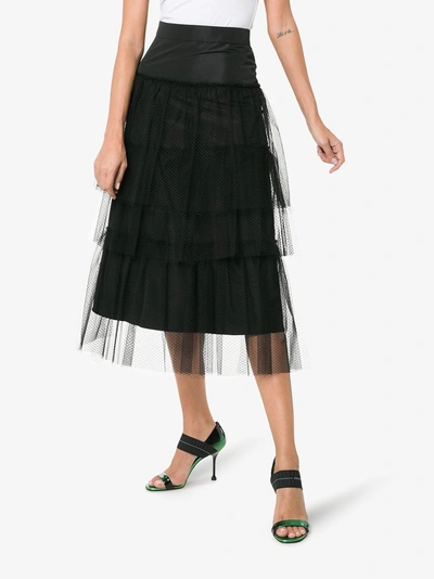 Shop Burberry Mesh Lace Skirt In Black