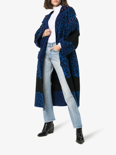 Shop Alanui Animalier Knit Wool Coat In Blue