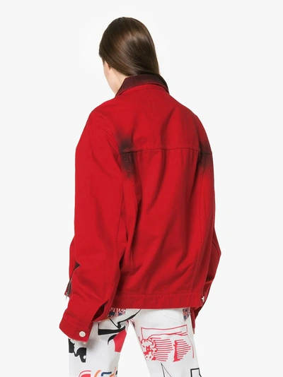 Shop Martine Rose Stained Effect Cotton Denim Jacket In Red