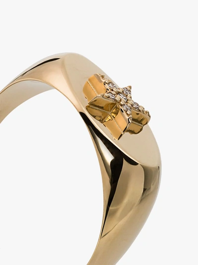 Shop Foundrae 18k Yellow Gold Star Baby Diamond Signet Ring In Metallic