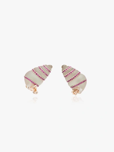 Shop Bibi Van Der Velden 18k Man In Shell Gold And Sapphire Earrings In Pink