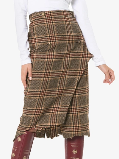 Shop Vetements Distressed Tartan Pencil Skirt In Brown