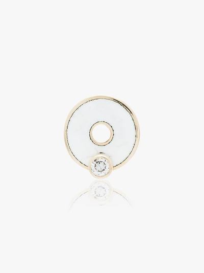 Shop Foundrae 18k Yellow Gold, Diamond And Enamel Disc Charm In White