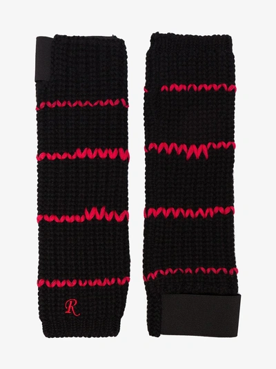 Shop Raf Simons Embroidered Cuff Fingerless Wool Gloves In Black