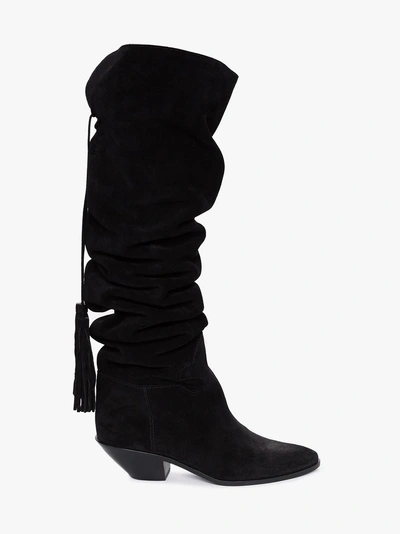 Shop Saint Laurent Ruched Boots In Black