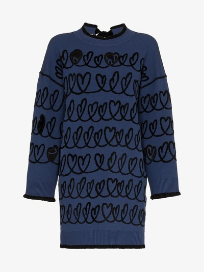 Shop Fendi Maxi Knit Wool Blend Sweater In Blue
