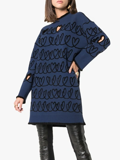 Shop Fendi Maxi Knit Wool Blend Sweater In Blue