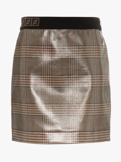 Shop Fendi Vernished Checked Skirt In Neutrals