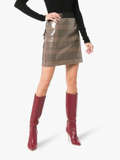 Shop Fendi Vernished Checked Skirt In Neutrals
