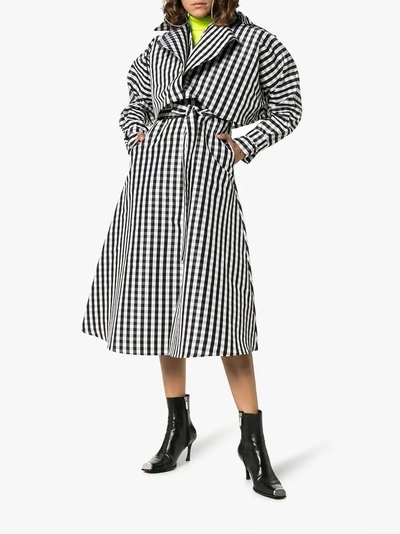 Shop Paskal Gingham Belted Silk Coat Dress In Black