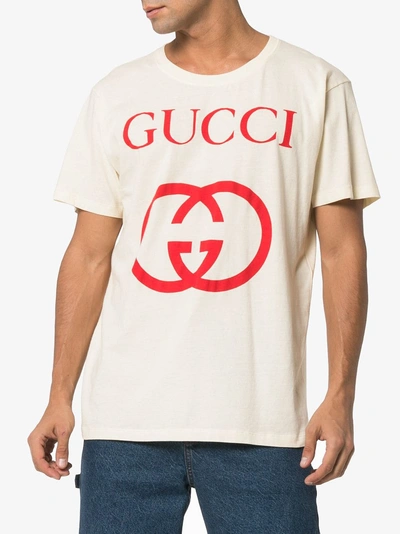 Shop Gucci Interlocking G Logo T-shirt In White