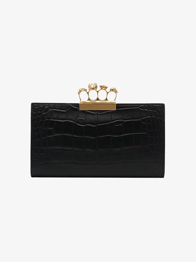 Shop Alexander Mcqueen Black Knuckle Embellished Leather Clutch